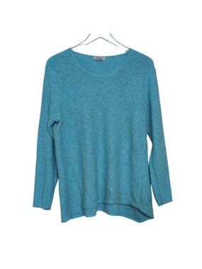 Avalin Shirt Womens One Size Aqua Blue Beach Coastal Lagenlook Boxy Scoop Neck L